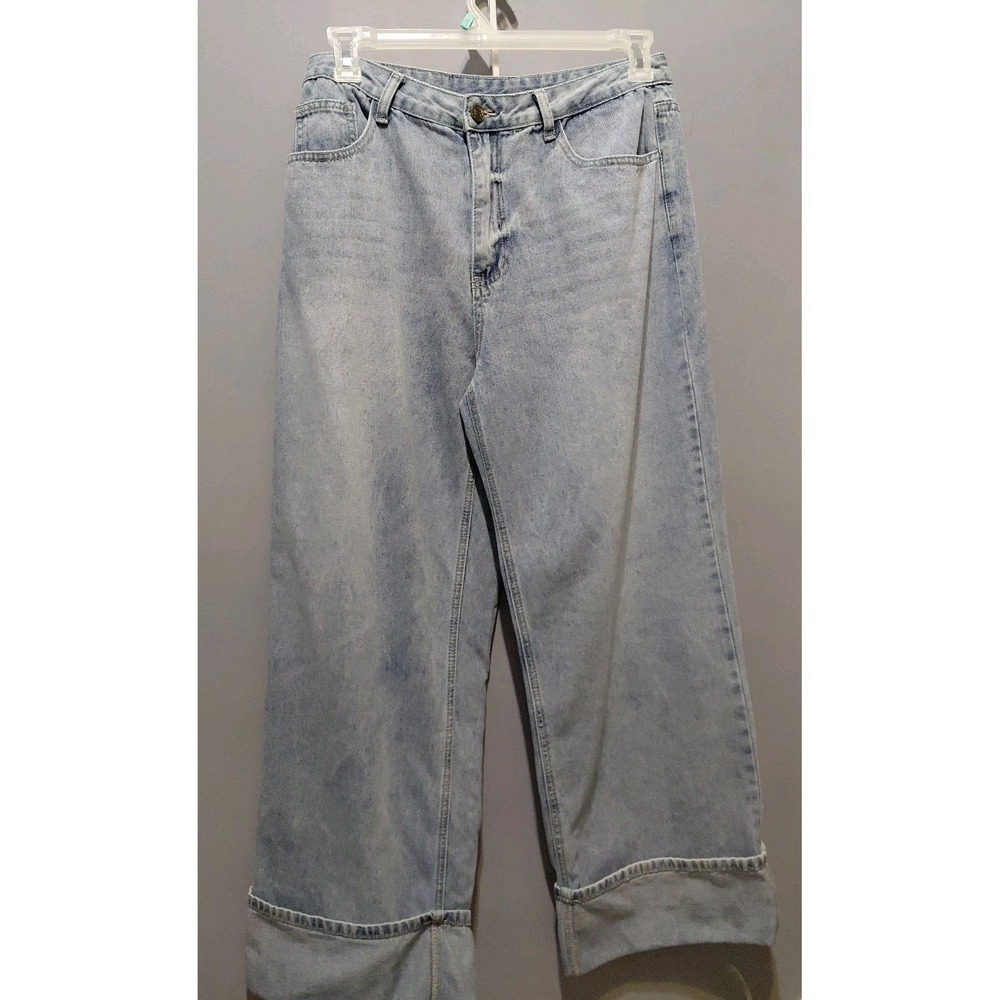 Aralina Super Wide Leg Cuffed Light Wash Womens Size 30 Y2K Style Extreme Baggy